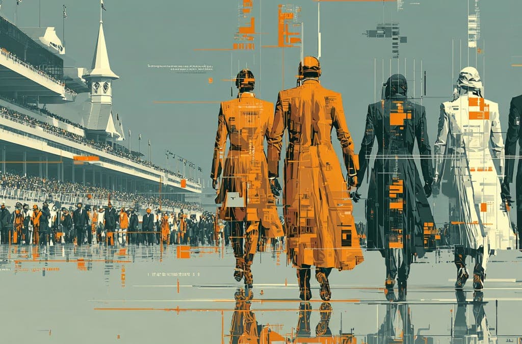 Editorial illustration of two firms racing to launch an AI strategy.