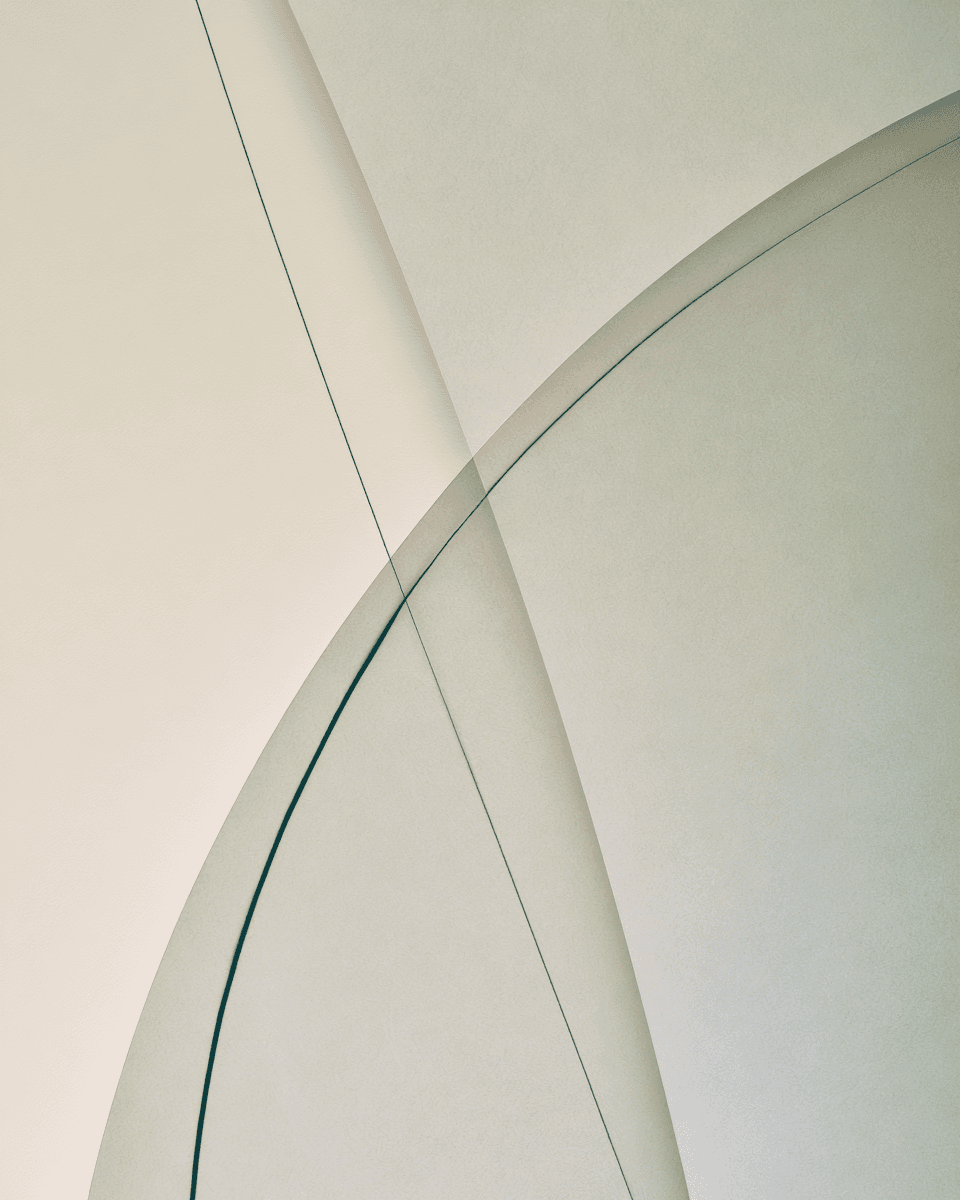 ivory and cloud-grey paper layers traced by one teal line
